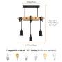 Toolight Suspension Luminaire Industrielle Rétro, Lustre Industriel en Bois, Lustre Réglable Vintage en Métal Noir E27 pour Salo