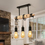 Toolight Suspension Luminaire Industrielle Rétro, Lustre Industriel en Bois, Lustre Réglable Vintage en Métal Noir E27 pour Salo