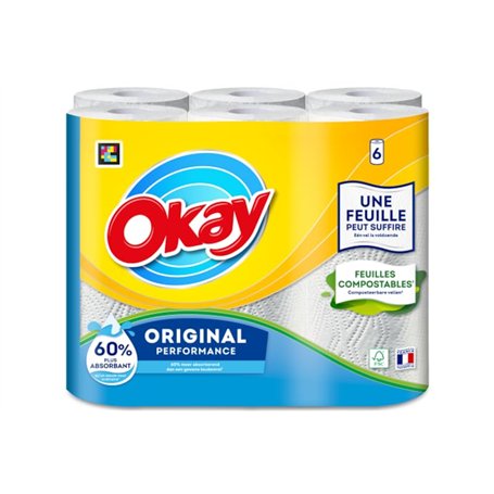 Okay Original papier essuie tout blanc 2 X 6 rouleaux économique et résistance pour la cuisine