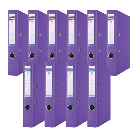 Donau Lot de 10 classeurs/classeurs à levier fins Format A4 5 cm Violet Couverture plastique PP Papier carton