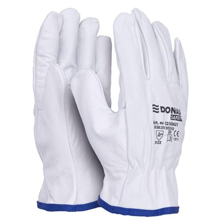 DONAU SAFETY Gants de travail de qualité supérieure Driver en cuir de chèvre / 1 paire/Taille 10 / XL/Blanc/Gants en cuir avec p