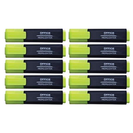 OFFICER PRODUCTS Lot de 10 surligneurs fluorescents Jaune - Encre non toxique - Pointe biseautée - Qualité supérieure - Épaisseu