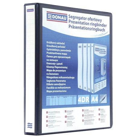 DONAU 2788654PL-01 Classeur de Présentation/Personnalisable pour DIN A4 4RD anneaux 65 mm/Carton Recouvert de PP/Noir/avec Poche
