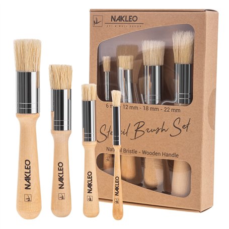 NAKLEO Lot de 4 Pinceaux à Pochoir en Bois