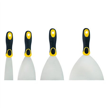 HARDY Lot de 4 Couteaux à enduire - Manche Bi-Matière - Spatules de finition - Quatre tailles : 40 mm 80 mm 100 mm 150 mm - Réno