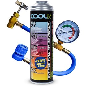 Cool5 Kit de réparation de climatisation d'été Full Kit AC 5 en 1 (R134a & R12 gaz de rechange) avec tuyau de mesure - Pour voit
