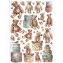 Stamperia Papier de riz A4 pour découpage - Ours en peluche - Motif vintage fantaisiste