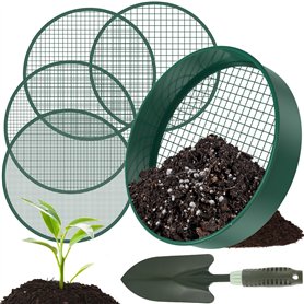 OROMYO Tamis de jardin rond 4 en 1 - 30 cm - En acier inoxydable - Avec 4 tamis interchangeables et pelle de jardin - Tamis à je