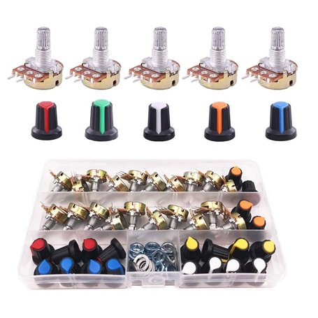 Kit Potentiomètre Potentiomètre Linéaire 3 Bornes B5K B10K B20K B50K B100K Linéaire Rotatif Potentiomètre Potentiomètre Rotatif