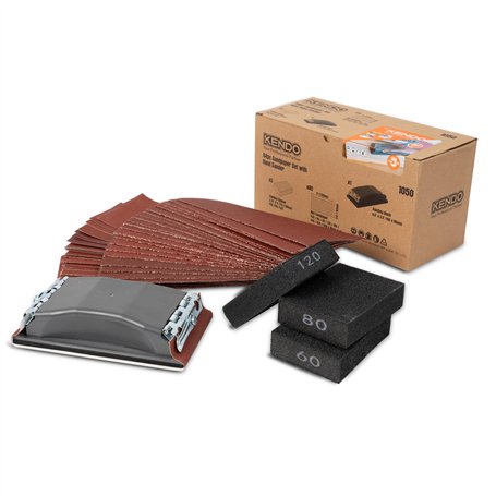 KENDO Lot de 84 feuilles de papier abrasif 93 x 230 mm avec 1 bloc de ponçage manuel et 3 éponges abrasives. Grains : 10 x P40/6