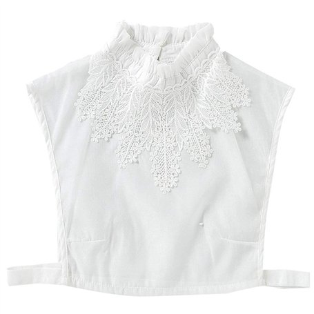 JOYKK Femmes Fille Chemisier Faux Volants Col Montant Au Crochet Floral Dentelle Applique Décor De Couleur Unie Détachable Dames