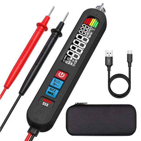BSIDE S5X Stylo Multimètre Numérique Rechargeable avec Grand Écran Couleur VFD Détecteur d'Électricité Sans Contact Capacimètre