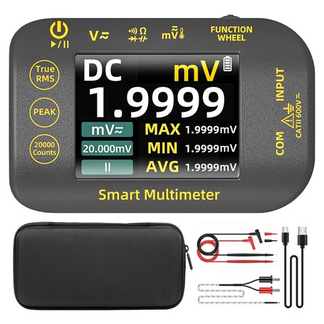 BSIDE Mini Multimètre Numérique de Poche 20000 Comptes Multimètre de Précision TRMS 1000V avec Écran Couleur et Support