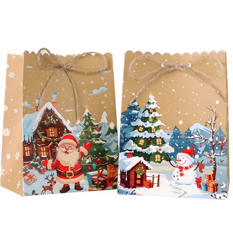 BETESSIN 24Pcs Sacs Cadeaux Noël Pochette en Kraft 10x6