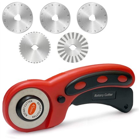 Kit de Couteau Rotatif Cutter Rotatif Couture avec 5 Lames de Rechange Ø 45mm une Découpe Précise Mécanisme de Protection pour C