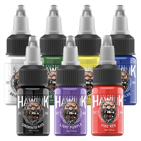 HAWINK Encre Tatouage Professionnel Tattoo Ink 1/2oz (15ml) 7 Bouteilles Kit Tatouage Tinta TI203EU-15-7