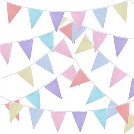 BETESSIN 10M Fanions Pastel Guirlande Bannière Banderole Drapeaux Bunting Banner Triangle en Toile Vintage Champêtre Decoration