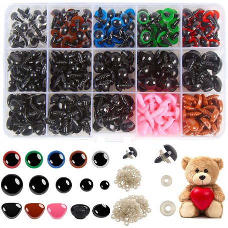 DERAYEE 560pcs Yeux de Sécurité Amigurumi en Plastique Coloré et Nez pour Amigurumi Crochet Artisanat Poupée Animaux et Ours en