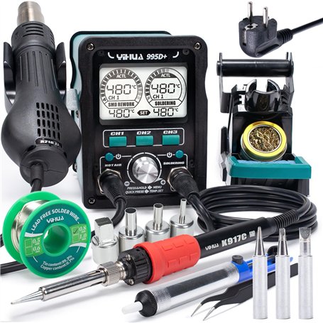 YIHUA 995D+ EVO Station de réparation à air chaud et station de soudage 2-en-1 avec écran LCD dynamique