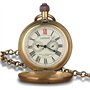 Tiong Montre de poche et gousset mécanique en cuivre antique pour homme avec chaîne et boîte cadeau de Noël, Or 1., Antique