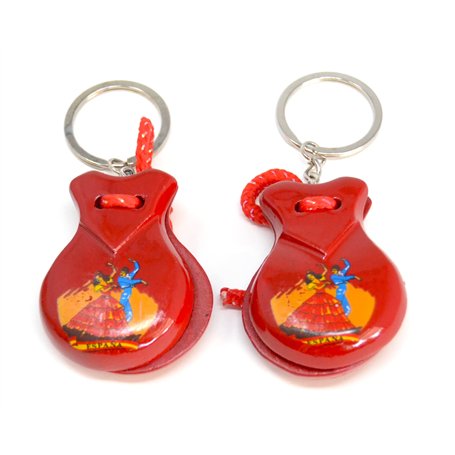 2 x rouge Porte-clés. mini châtaignettes. petit porte-clés instrument de musique. danse flamenco. petite. espagnol espagnol
