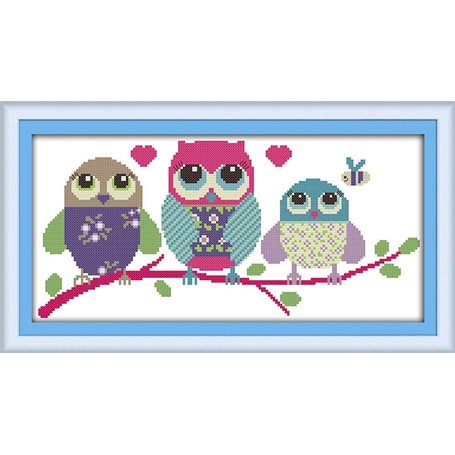 Abillyn Kit de broderie au point de croix Motif hibou de dessin animé estampillé avec motif imprimé (chouette)
