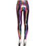 Hologramme métallique Arc en Ciel Leggings Paillettes néon Collants Rayures imprimé Taille Haute Pantalon de Yoga Simili Cuir Pa