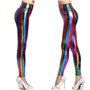 Hologramme métallique Arc en Ciel Leggings Paillettes néon Collants Rayures imprimé Taille Haute Pantalon de Yoga Simili Cuir Pa