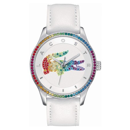 Lacoste Montre Analogique à Quartz pour Femme avec Bracelet en Cuir Argent et Blanc/Multicolor - 2000822
