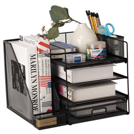 Organiseur de Bureau avec Porte-fichiers, Organiseur de Bureau à 4 Niveaux avec tiroir et Porte-Stylo, organiseurs de Bureau en  Organiseur de Bureau avec Porte-fichiers