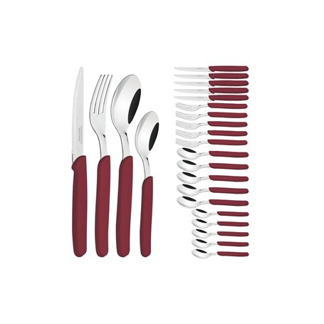 Tramontina - TRAMONTINA-Ménagère 24 pcs Carmel Inox et Plastique Carmin - Ensemble de Couverts Moderne et Pratique. Design Éléga