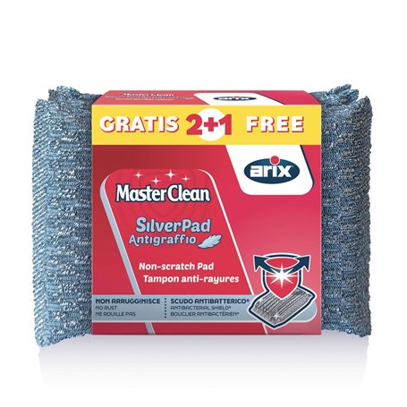 ARIX Lot de 3 éponges argentées Anti-Rayures avec revêtement en Aluminium de la Ligne Masterclean