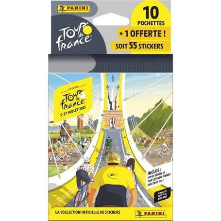 Blister - PANINI - TOUR DE FRANCE 2025 - 10 pochettes + 1 offerte - 55 stickers