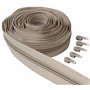 IPEA Fermeture Beige Chaîne Continue de 5 Mètres + 15 Curseurs en Métal – Chaîne Mesure #5 – Made in Italy – Charnières en Nylon