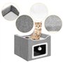 BAKAJI Niche à Chat Pliable avec entrée rectangulaire, abrite griffoir pour Animaux domestiques en Polyester rembourré, lit Gris