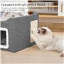 BAKAJI Niche à Chat Pliable avec entrée rectangulaire, abrite griffoir pour Animaux domestiques en Polyester rembourré, lit Gris