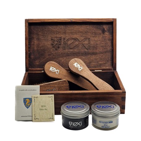 IEXI Ethic Kit - Kit avec Boîte en Bois pour Soins et Entretien Cuir Chaussures