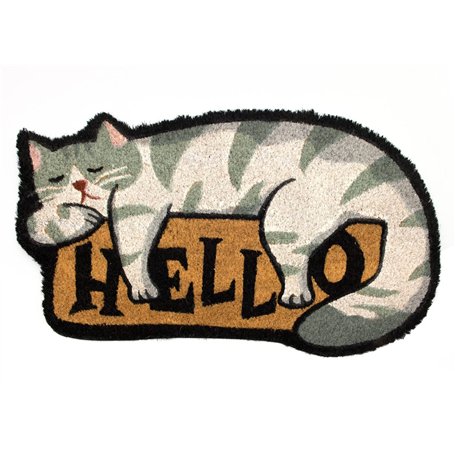 BIANCHERIAWEB Paillasson d'entrée extérieur antidérapant coco animal chat Hello