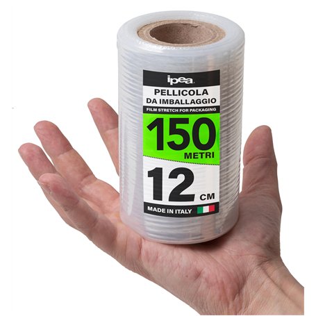 IPEA Film étirable Transparent pour Emballage – 150 mètres x 12 cm – Fabriqué en Italie – Rouleau Film Extensible de protection