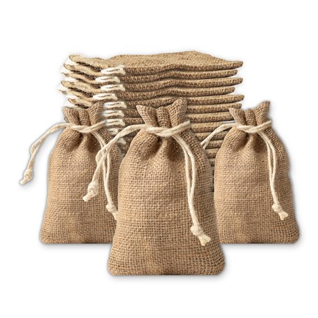 IPEA Petits Sacs en Jute Naturelle avec Cordon Blanc - Dimensions 15 x 10 cm - 20 Pièces - Aacs en Jute Véritable pour Bonbonniè