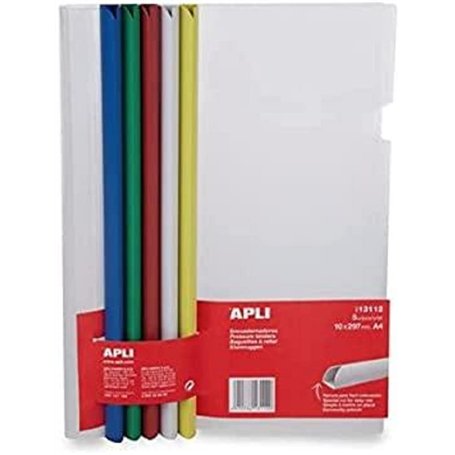 APLI-AGIPA 48809 Kit Reliure Polypropylène 30 feuilles Bord Incurvé 10 x 297 mm 5 Baguettes Couleur 5 Couverture Transparent Ver
