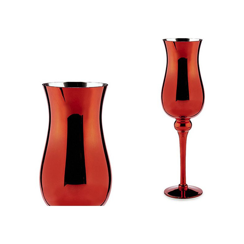 Bougeoir Rouge Verre 13,5 x 4,5 x 13,5 cm