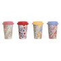 Tasse avec Couvercle DKD Home Decor Multicouleur Fleurs 400 ml (4 Unités)