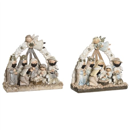 Crèche de Noël DKD Home Decor Bleu Blanc Marron Résine 23