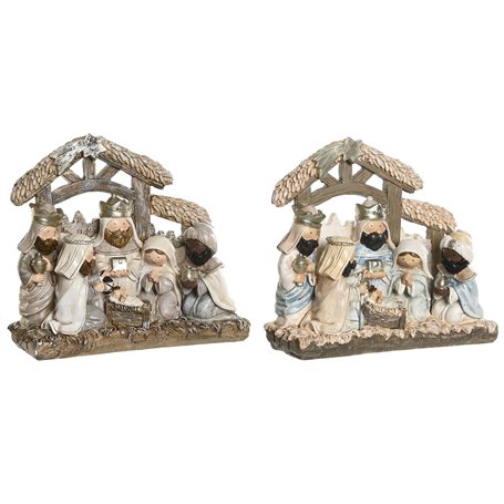 Crèche de Noël DKD Home Decor Bleu Blanc Marron Résine 20 x 7 x 17