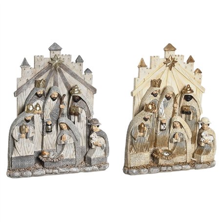Crèche de Noël DKD Home Decor Gris Doré Résine 22 x 6 x 26 cm (2 Unités)