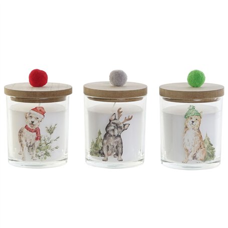 Bougie DKD Home Decor Multicouleur Pompons Noël 8 x 8 x 9 cm 8 x 8 x 11 cm (3 Unités) (2 Unités)