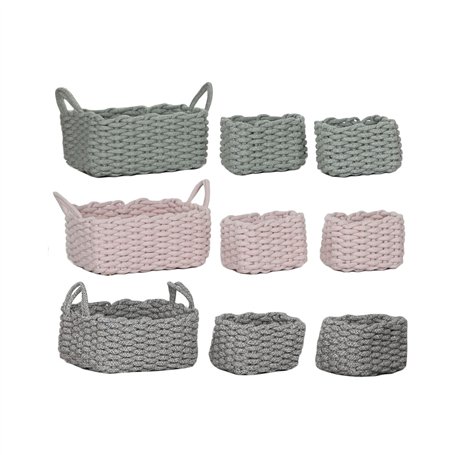 Set de basket Home ESPRIT Beige Gris Rose Corde (3 Pièces) (3 Unités)