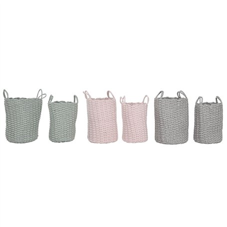 Set de basket Home ESPRIT Vert Gris Rose Corde (2 Pièces) (3 Unités)