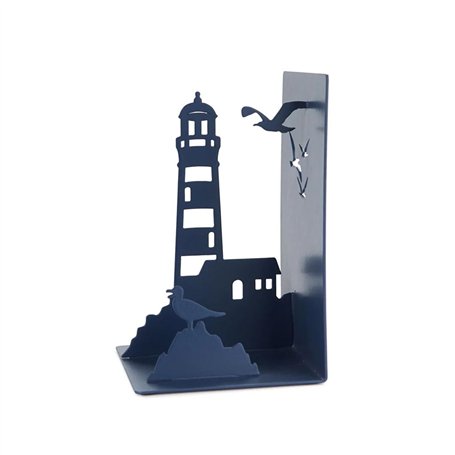 Balvi Serre-Livres Lighthouse Couleur Bleu Typique Vue de la côte: Phare et mouettes Métal